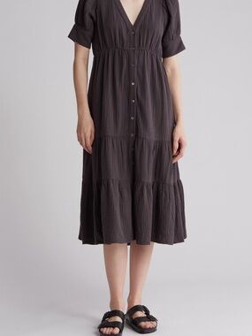 Madewell Black Maxi Button-Front Dress